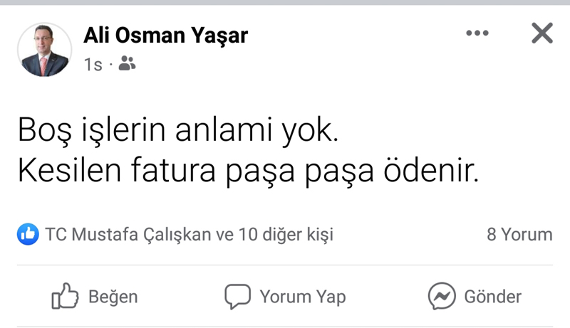 CHP eski İlçe Başkanı: Kesilen fatura paşa paşa ödenir